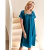 imageEkouaer Womens Satin Silk Pleated Nightgown Loose Sleepwear Printed Nightshirt Short Sleeve Sleep DressDeep Blue