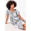 imageEkouaer Womens Satin Silk Pleated Nightgown Loose Sleepwear Printed Nightshirt Short Sleeve Sleep DressLight Grey