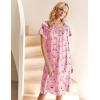 imageEkouaer Womens Satin Silk Pleated Nightgown Loose Sleepwear Printed Nightshirt Short Sleeve Sleep DressPink Teddy