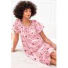 imageEkouaer Womens Satin Silk Pleated Nightgown Loose Sleepwear Printed Nightshirt Short Sleeve Sleep DressPink Teddy
