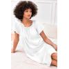imageEkouaer Womens Satin Silk Pleated Nightgown Loose Sleepwear Printed Nightshirt Short Sleeve Sleep DressWhite