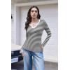 imageEkouaer Womens Thermal Long Sleeve Shirts VNeck Slim Fit Basic Going Out Ribbed Y2K TopsBlack White Stripe