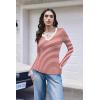 imageEkouaer Womens Thermal Long Sleeve Shirts VNeck Slim Fit Basic Going Out Ribbed Y2K TopsRed White Stripe