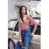 imageEkouaer Womens Thermal Long Sleeve Shirts VNeck Slim Fit Basic Going Out Ribbed Y2K TopsRed White Stripe