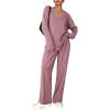imageEkouaer Lounge Sets for Women Long Sleeve Knit Ribbed Pajama Sets 2 Piece Casual Loungewear with PocketsDusty Rose