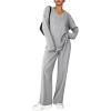imageEkouaer Lounge Sets for Women Long Sleeve Knit Ribbed Pajama Sets 2 Piece Casual Loungewear with PocketsLight Gray