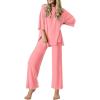 imageEkouaer Lounge Sets for Women Short Sleeve Tops and Long Pants Soft Comfy Pajamas Set 2 Piece Outfits SXXLDeep Pink