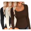 imageEkouaer Womens 3 Pack Long Sleeve Shirts Square Neck Basic Tops Fitted Tee Thermal Undershirts XSXXLBlackBrownBeige
