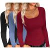 imageEkouaer Womens 3 Pack Long Sleeve Shirts Square Neck Basic Tops Fitted Tee Thermal Undershirts XSXXLBlackWineHaze Blue
