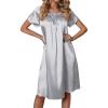 imageEkouaer Womens Satin Silk Pleated Nightgown Loose Sleepwear Printed Nightshirt Short Sleeve Sleep DressLight Grey