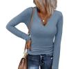 imageEkouaer Womens Thermal Long Sleeve Shirts VNeck Slim Fit Basic Going Out Ribbed Y2K TopsHaze Blue