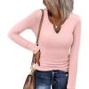 imageEkouaer Womens Thermal Long Sleeve Shirts VNeck Slim Fit Basic Going Out Ribbed Y2K TopsLight Pink