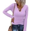 imageEkouaer Womens Thermal Long Sleeve Shirts VNeck Slim Fit Basic Going Out Ribbed Y2K TopsLight Purple