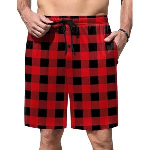 imageEkouaer Mens Pajama Shorts Soft Sleepwear Bottoms Elastic Waistband LoungewearPlaid Red