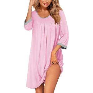 imageEkouaer Womens Pleated Nightgown Soft Sleep Shirt 34 Sleeve Pajama Dress Scoopneck Sleep Tee Nightshirt Sleepwear S3XLDark Pink