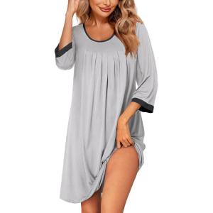 imageEkouaer Womens Pleated Nightgown Soft Sleep Shirt 34 Sleeve Pajama Dress Scoopneck Sleep Tee Nightshirt Sleepwear S3XLLight Grey