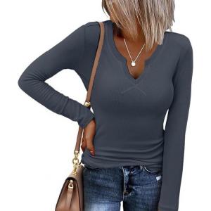 imageEkouaer Womens Thermal Long Sleeve Shirts VNeck Slim Fit Basic Going Out Ribbed Y2K TopsDark Grey