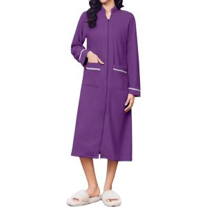 imageEkouaer Womens Zipper Robes Long Sleeve Loungewear Knee Length Housecoat Fleece Bathrobe with Pockets SXXLBright Purple