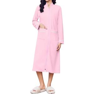 imageEkouaer Womens Zipper Robes Long Sleeve Loungewear Knee Length Housecoat Fleece Bathrobe with Pockets SXXLDark Pink