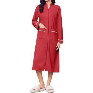 imageEkouaer Womens Zipper Robes Long Sleeve Loungewear Knee Length Housecoat Fleece Bathrobe with Pockets SXXLDark Red