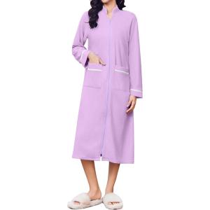 imageEkouaer Womens Zipper Robes Long Sleeve Loungewear Knee Length Housecoat Fleece Bathrobe with Pockets SXXLLavender