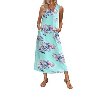 imageEkouaer Nightgowns for Women Sleeveless Sleepshirt Long Print House Dress Tank Nightshirt Maxi Casual Dress with PocketsBlue Flower
