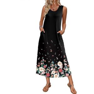imageEkouaer Nightgowns for Women Sleeveless Sleepshirt Long Print House Dress Tank Nightshirt Maxi Casual Dress with PocketsFlower Black