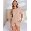 imageEkouaer Pajama Set for Women Viscose from Bamboo Short Sleeve Tops and Shorts Set 2 Piece Lounge SetKhaki