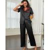 imageEkouaer Satin Pajamas Set for Women Silk Button Down Sleepwear Short Sleeve Loungewear 2 Pieces NightwearBlack