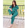 imageEkouaer Satin Pajamas Set for Women Silk Button Down Sleepwear Short Sleeve Loungewear 2 Pieces NightwearBlue Green