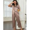 imageEkouaer Satin Pajamas Set for Women Silk Button Down Sleepwear Short Sleeve Loungewear 2 Pieces NightwearBrown