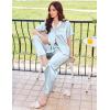 imageEkouaer Satin Pajamas Set for Women Silk Button Down Sleepwear Short Sleeve Loungewear 2 Pieces NightwearClear Blue