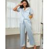 imageEkouaer Satin Pajamas Set for Women Silk Button Down Sleepwear Short Sleeve Loungewear 2 Pieces NightwearClear Blue