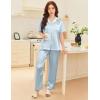 imageEkouaer Satin Pajamas Set for Women Silk Button Down Sleepwear Short Sleeve Loungewear 2 Pieces NightwearClear Blue