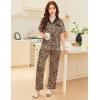 imageEkouaer Satin Pajamas Set for Women Silk Button Down Sleepwear Short Sleeve Loungewear 2 Pieces NightwearKhaki Black Leopard