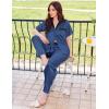 imageEkouaer Satin Pajamas Set for Women Silk Button Down Sleepwear Short Sleeve Loungewear 2 Pieces NightwearNavy Blue