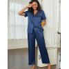 imageEkouaer Satin Pajamas Set for Women Silk Button Down Sleepwear Short Sleeve Loungewear 2 Pieces NightwearNavy Blue