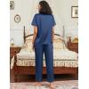 imageEkouaer Satin Pajamas Set for Women Silk Button Down Sleepwear Short Sleeve Loungewear 2 Pieces NightwearNavy Blue