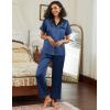 imageEkouaer Satin Pajamas Set for Women Silk Button Down Sleepwear Short Sleeve Loungewear 2 Pieces NightwearNavy Blue
