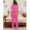 imageEkouaer Satin Pajamas Set for Women Silk Button Down Sleepwear Short Sleeve Loungewear 2 Pieces NightwearRose Leopard