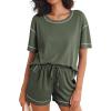 imageEkouaer Womens Waffle Knit Two Piece Lounge Set Soft Matching Outfits for Daily Wear Casual Shorts Set with PocketArmy Green