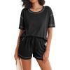 imageEkouaer Womens Waffle Knit Two Piece Lounge Set Soft Matching Outfits for Daily Wear Casual Shorts Set with PocketBlack