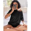 imageEkouaer Womens Waffle Knit Two Piece Lounge Set Soft Matching Outfits for Daily Wear Casual Shorts Set with PocketBlack