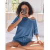 imageEkouaer Womens Waffle Knit Two Piece Lounge Set Soft Matching Outfits for Daily Wear Casual Shorts Set with PocketBlue