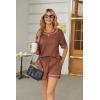 imageEkouaer Womens Waffle Knit Two Piece Lounge Set Soft Matching Outfits for Daily Wear Casual Shorts Set with PocketCaramel Colour