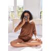 imageEkouaer Womens Waffle Knit Two Piece Lounge Set Soft Matching Outfits for Daily Wear Casual Shorts Set with PocketCaramel Colour