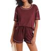 imageEkouaer Womens Waffle Knit Two Piece Lounge Set Soft Matching Outfits for Daily Wear Casual Shorts Set with PocketDate Red
