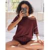 imageEkouaer Womens Waffle Knit Two Piece Lounge Set Soft Matching Outfits for Daily Wear Casual Shorts Set with PocketDate Red