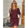 imageEkouaer Womens Waffle Knit Two Piece Lounge Set Soft Matching Outfits for Daily Wear Casual Shorts Set with PocketDate Red