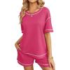 imageEkouaer Womens Waffle Knit Two Piece Lounge Set Soft Matching Outfits for Daily Wear Casual Shorts Set with PocketHot Pink